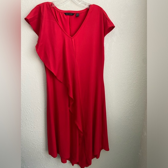 NWOT, H by Halston Red VNeck Assymetrical Hemline Midi Dress Women’s Size XS - Picture 3 of 14